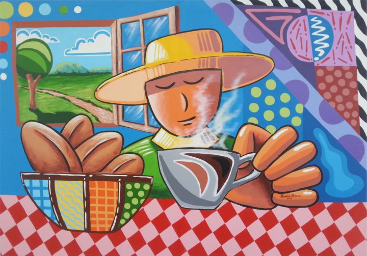 Pintura titulada "caipira-tomando-caf…" por Horacio Moura, Obra de arte original, Acrílico