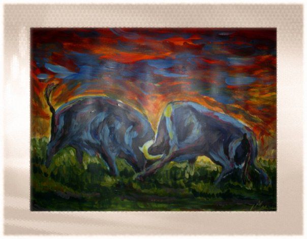 Painting titled "Bulls" by Jmarcos, Original Artwork