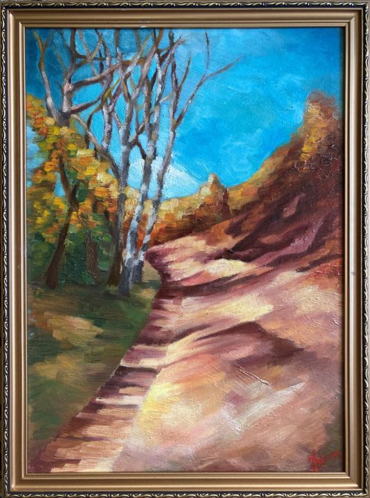 Pintura titulada "Path to autumn" por Horia Solomon, Obra de arte original, Oleo Montado en Otro panel rígido