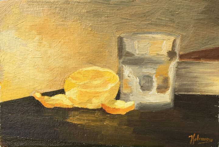 Painting titled "Still life with ora…" by Horia Solomon, Original Artwork, Oil