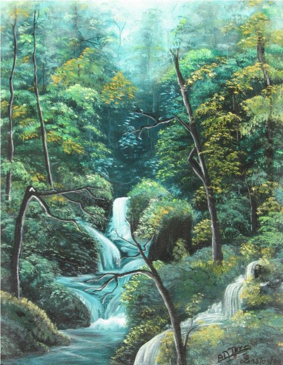 Painting titled "La forêt amazonienne" by Anne-Marie Thys, Original Artwork, Oil