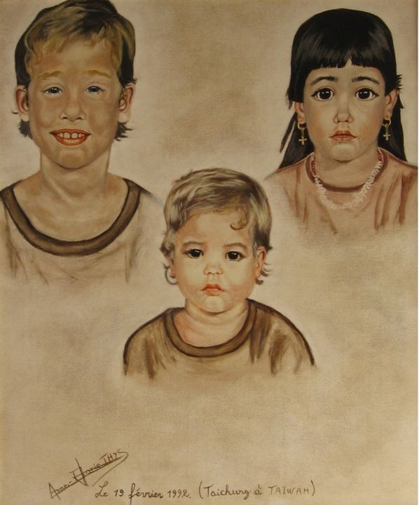 Peinture intitulée "Portraits de famille" par Anne-Marie Thys, Œuvre d'art originale, Huile