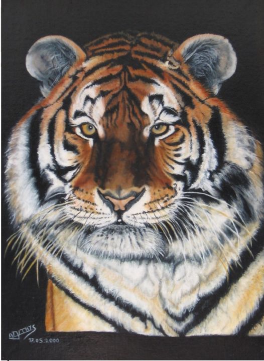 Peinture intitulée "Tigre de Sibérie" par Anne-Marie Thys, Œuvre d'art originale, Huile