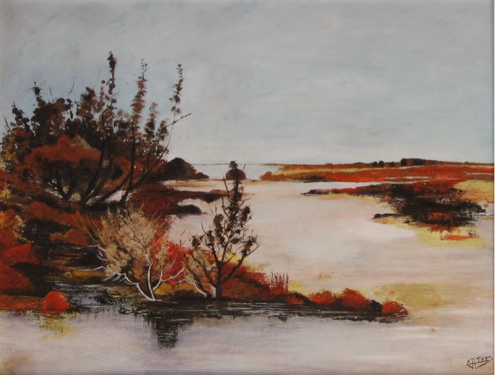 Peinture intitulée "Paysage d'automne" par Anne-Marie Thys, Œuvre d'art originale, Huile