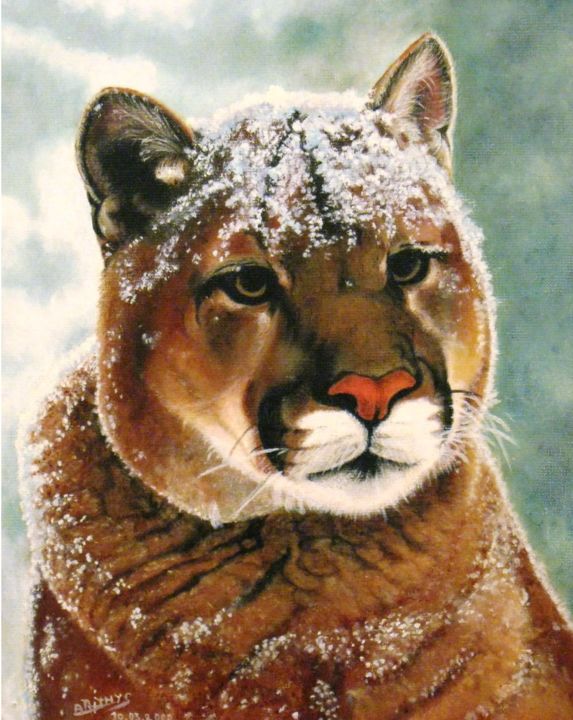 Painting titled "Cougar d'Amérique" by Anne-Marie Thys, Original Artwork, Oil