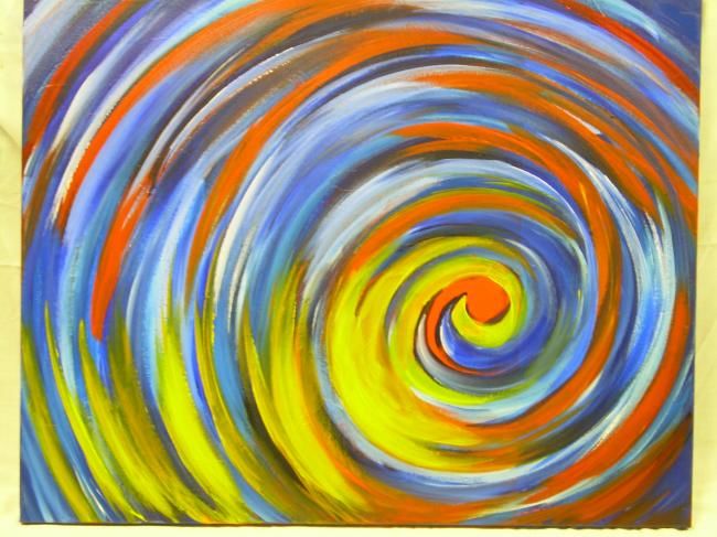 Painting titled "Blue Swirl with Ora…" by Angela Keenan, Original Artwork, Oil