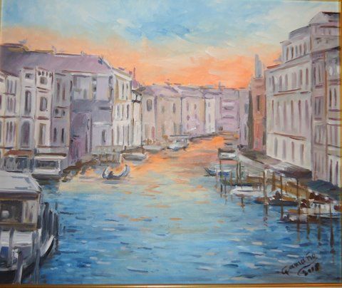Painting titled "Atardecer en Venecia" by Hortensia Camaño, Original Artwork, Other