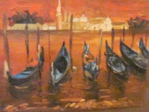 Painting titled "Gondolas" by Hortensia Camaño, Original Artwork