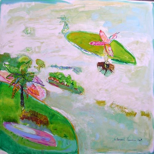 Schilderij getiteld "Jardin botanique 2" door Hortense Garand Vernaison, Origineel Kunstwerk