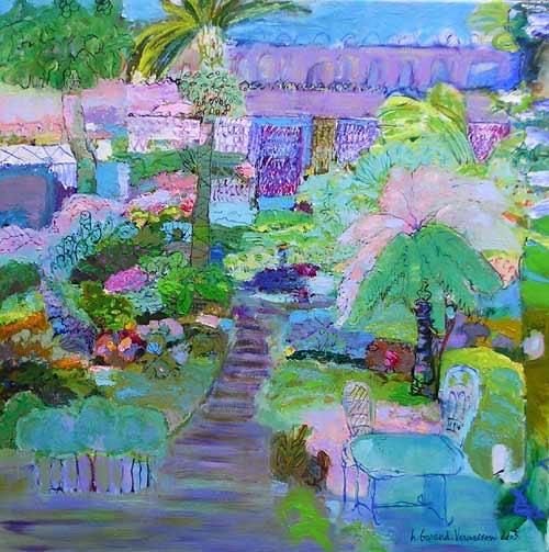 Peinture intitulée "Un jardin à Marrake…" par Hortense Garand Vernaison, Œuvre d'art originale