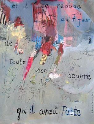Painting titled "Genese - Septième j…" by Hortense Garand Vernaison, Original Artwork, Oil