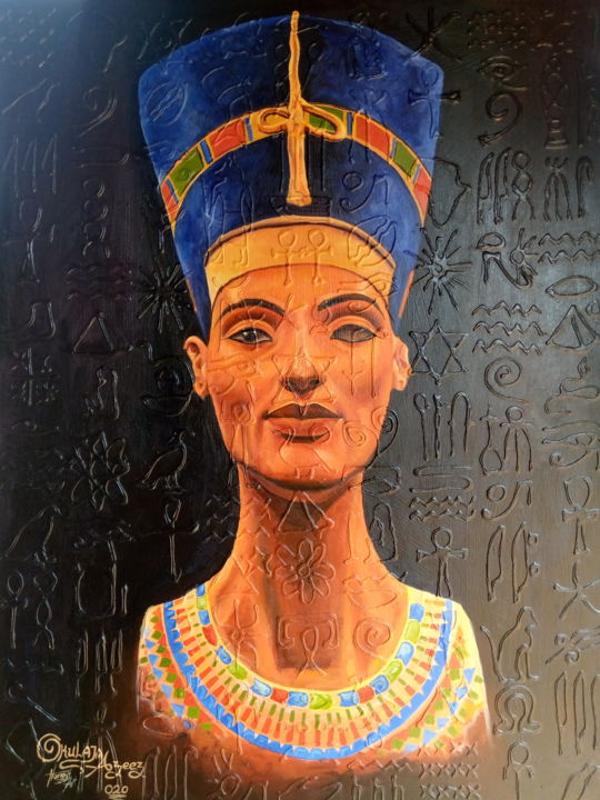 Painting titled "Queen nefertiti" by Azeez Okulaja, Original Artwork, Acrylic