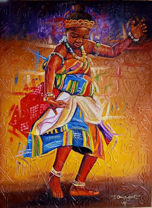 Painting titled "African kid Dancer" by Azeez Okulaja, Original Artwork, Oil