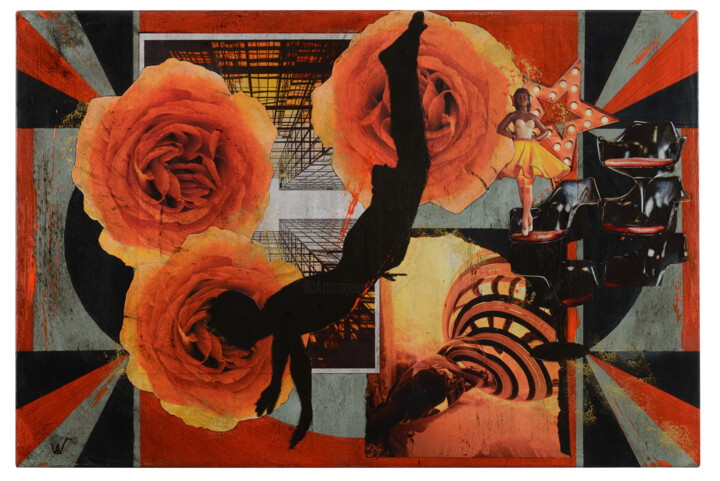 Collages intitolato "Plongeon" da Ecw, Opera d'arte originale, Collages Montato su Pannello di legno