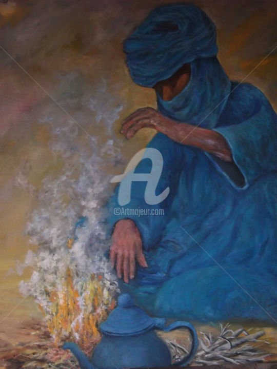 Peinture intitulée "homme bleu" par Talibi, Œuvre d'art originale, Huile