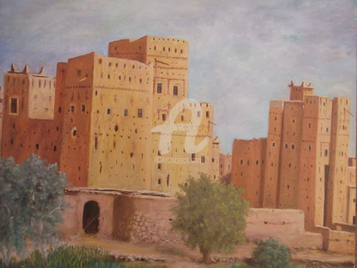 Peinture intitulée "paysage marocain" par Talibi, Œuvre d'art originale, Huile