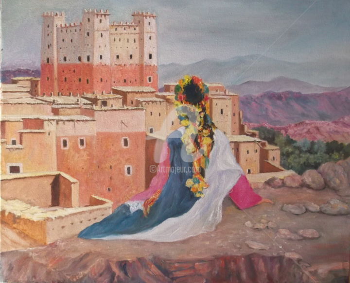 Peinture intitulée "oasis marocain" par Talibi, Œuvre d'art originale, Huile