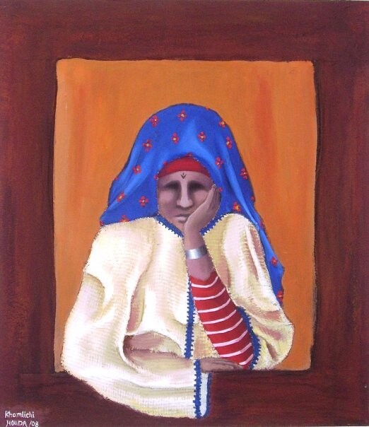 Painting titled "l'attente" by Houda Khamlichi, Original Artwork