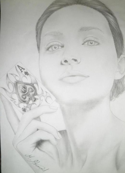 Drawing titled "Girl with a pique c…" by Houmaid Mohamed, Original Artwork, Pencil