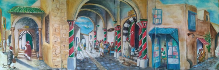 Peinture intitulée "Medina des couleurs" par Houssein Kh, Œuvre d'art originale, Huile
