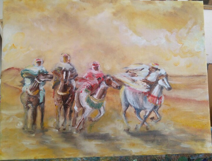 Painting titled "Fellaga" by Houssein Kh, Original Artwork, Oil