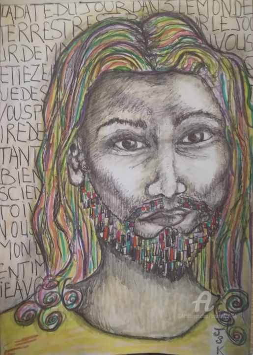 Dessin intitulée "Jésus de nazareth" par Jen Simba Ka J. S. K, Œuvre d'art originale, Encre