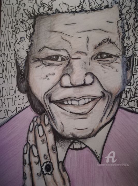 Disegno intitolato "Madiba" da Jen Simba Ka J. S. K, Opera d'arte originale, Inchiostro