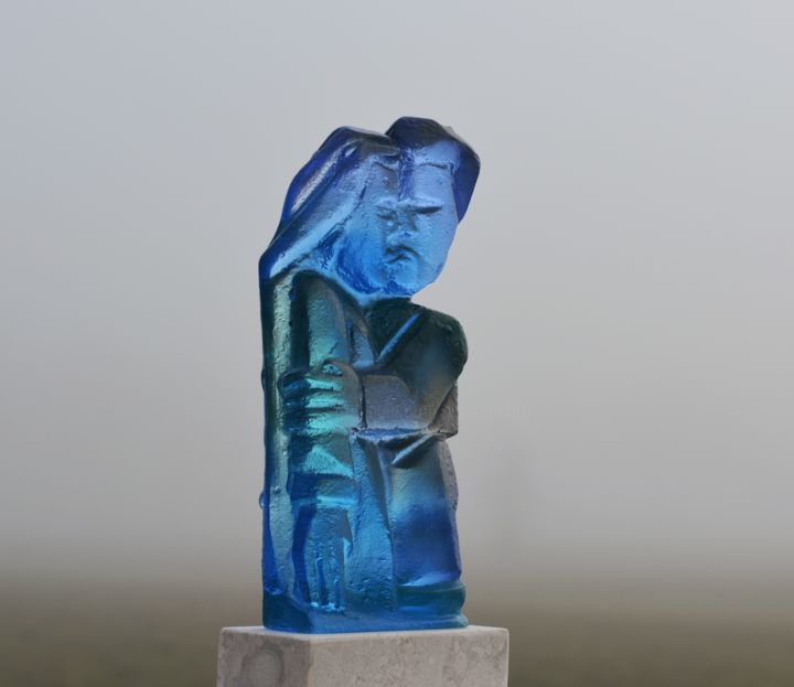 Скульптура под названием "The kiss blue" - Hanneke Pereboom, Подлинное произведение искусства, Стекло