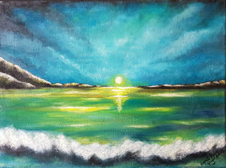 Painting titled "Light At The End" by Ghazal Artist Harpreet Kaur, Original Artwork, Oil