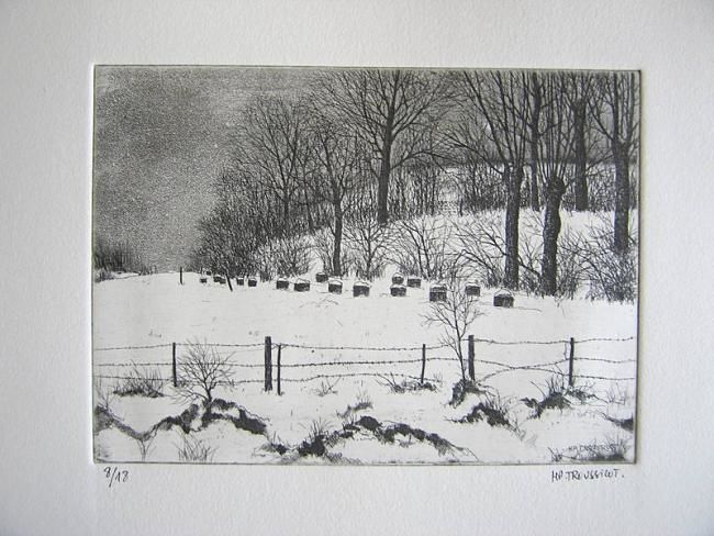 Printmaking titled "Le rucher sous la n…" by Henry-Pierre Troussicot, Original Artwork, Etching