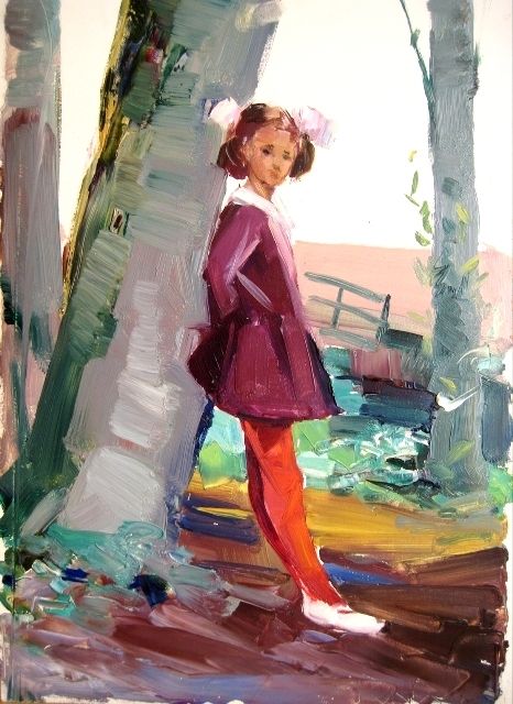 Painting titled "Girl in the Forest" by Hrant Stepanyan, Original Artwork