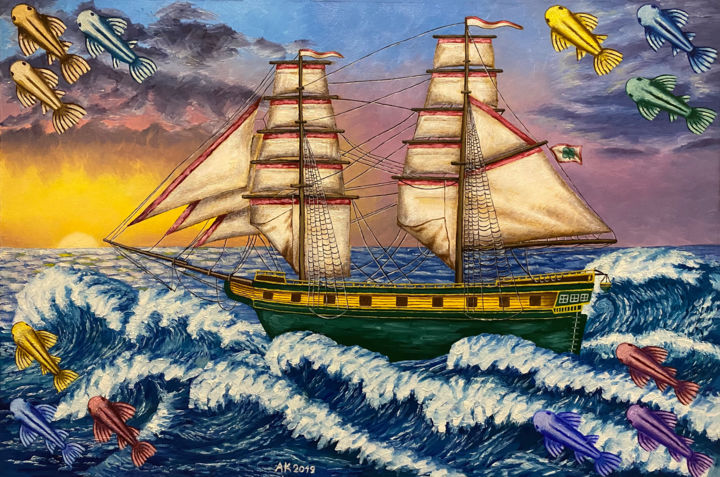 "Ship of Luck" başlıklı Tablo Anastasia Kurganova tarafından, Orijinal sanat, Petrol