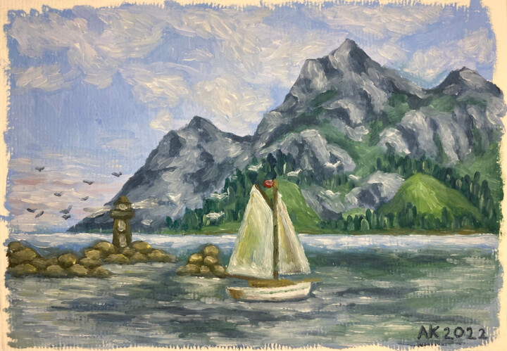 Painting titled "Sailing Day" by Anastasia Kurganova, Original Artwork, Oil