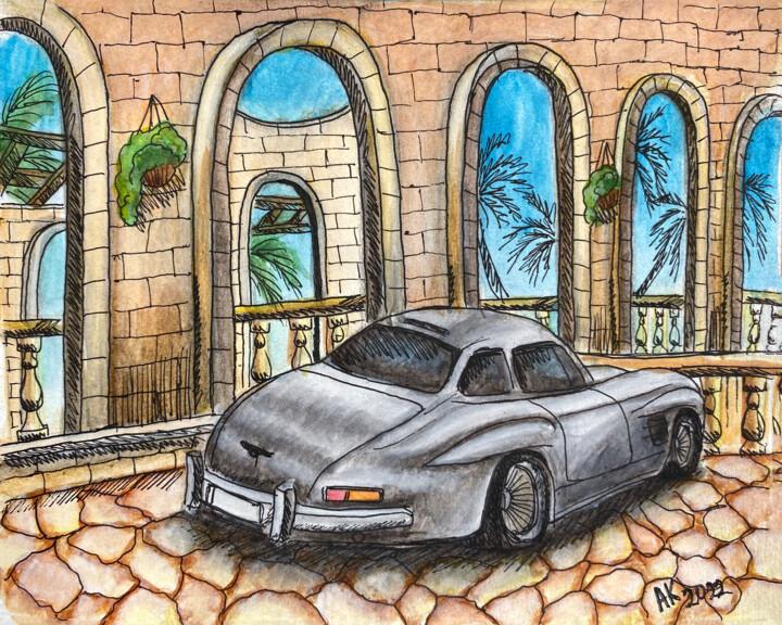 Pintura titulada "Classic Mercedes" por Anastasia Kurganova, Obra de arte original, Acuarela