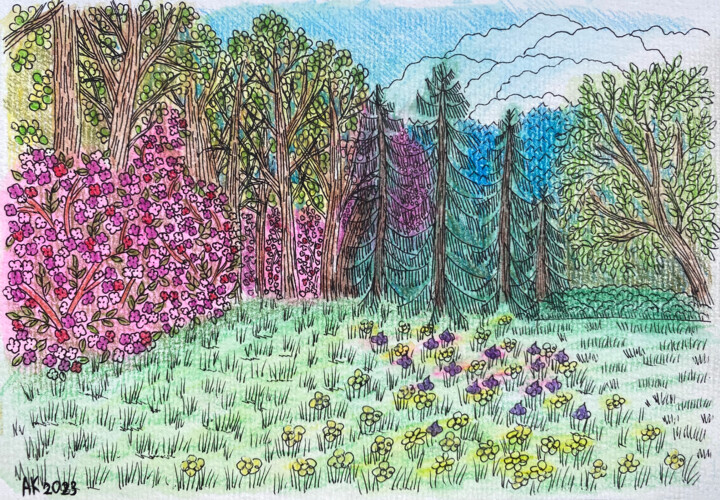 Drawing titled "Spring Meadow" by Anastasia Kurganova, Original Artwork, Pastel