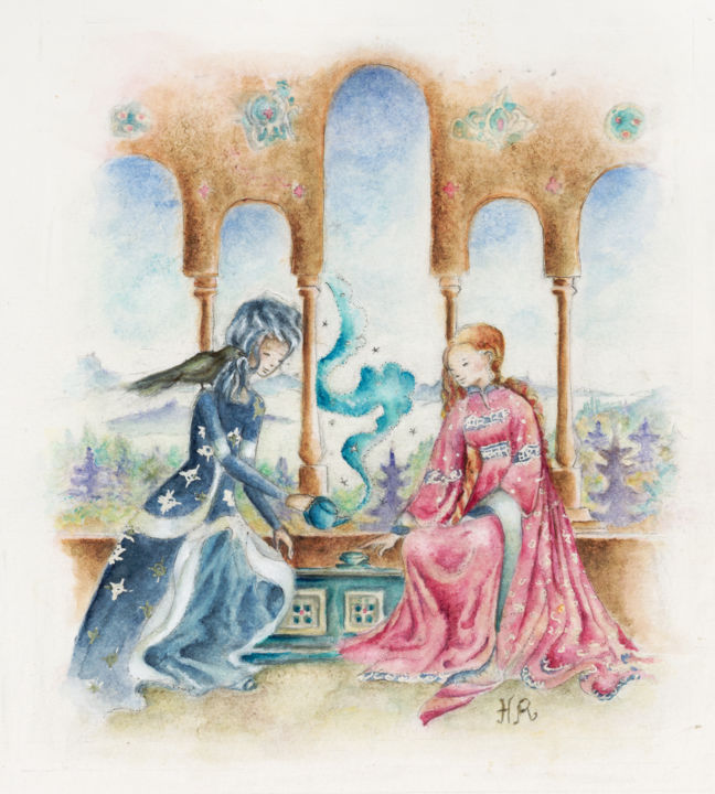 Pintura intitulada "la cérémonie du thé" por Helene Rejembeau, Obras de arte originais, Aquarela Montado em Cartão