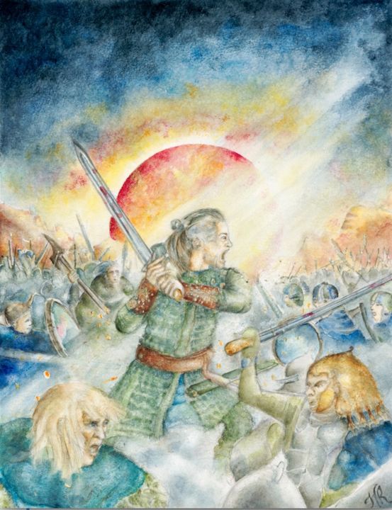 Painting titled "Guerrier/ Warrior" by Helene Rejembeau, Original Artwork, Watercolor