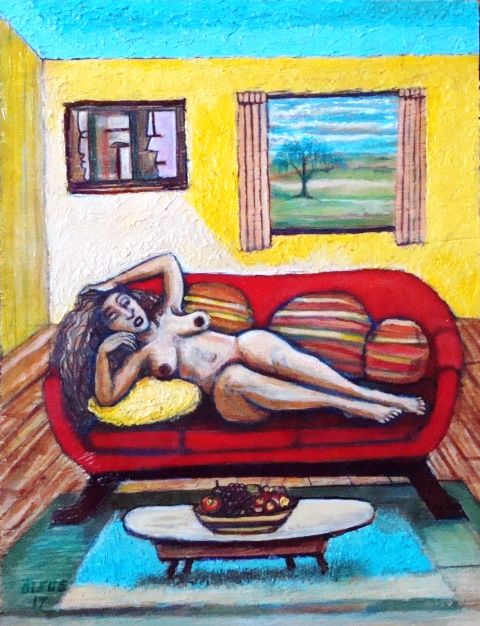 Peinture intitulée "Waiting On A Breeze" par Olfus, Œuvre d'art originale, Acrylique