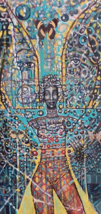 Painting titled "THE I-NIVERSAL SELF" by Olfus, Original Art, Acrylic Mounted on Stretcher frame