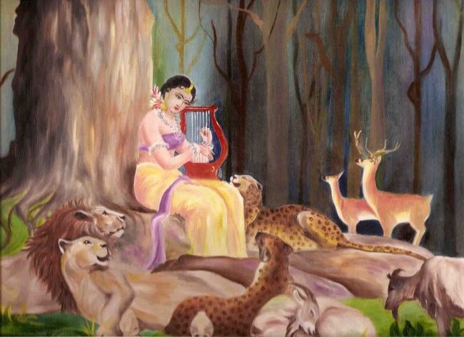 Painting titled "divine music of lov…" by Gunaroopam Raja, Original Artwork