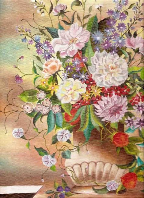 Painting titled "flowervase oil pain…" by Gunaroopam Raja, Original Artwork