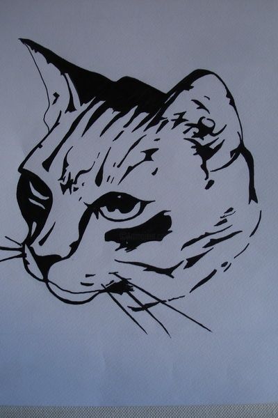 Tete De Chat Noir Et Blanc Encre De Chin Painting By Catherine Huard Artmajeur