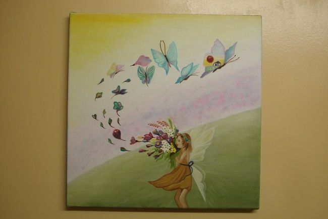 Painting titled "Elphes aux papillons" by Catherine Huard, Original Artwork, Oil