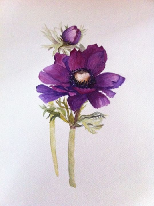 Une Anemone Violette, Painting by Catherine Huard | Artmajeur