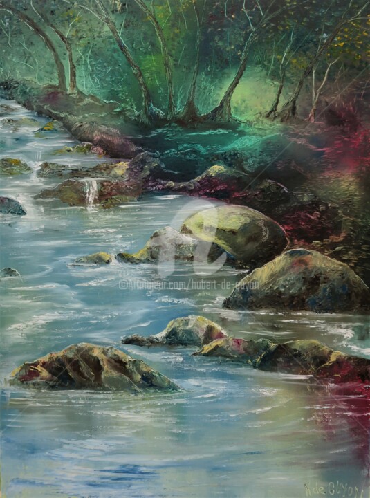 Peinture intitulée "au fil de l'eau" par Hubert De Guyon, Œuvre d'art originale, Huile