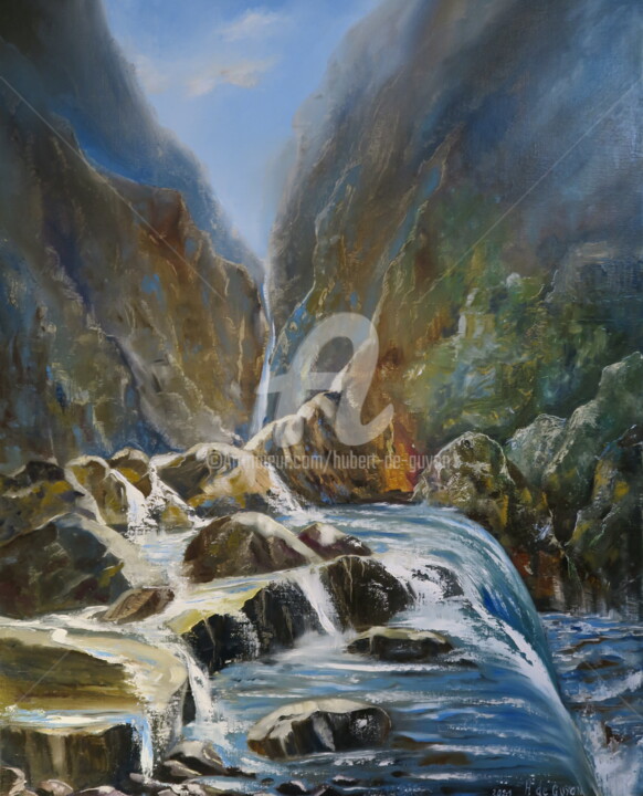 「La petite cascade」というタイトルの絵画 Hubert De Guyonによって, オリジナルのアートワーク, オイル