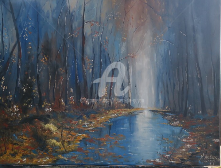 Peinture intitulée "Lueur d'automne" par Hubert De Guyon, Œuvre d'art originale, Huile