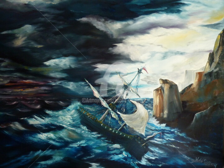 Pintura intitulada "naufrage" por Hubert De Guyon, Obras de arte originais, Óleo