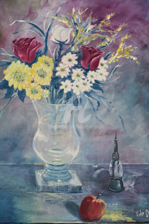 Painting titled "les fleurs" by Hubert De Guyon, Original Artwork, Oil