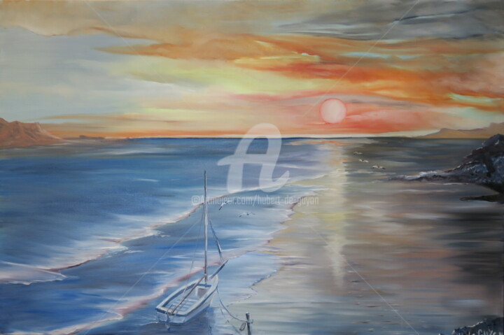 Peinture intitulée "coucher de soleil" par Hubert De Guyon, Œuvre d'art originale, Huile